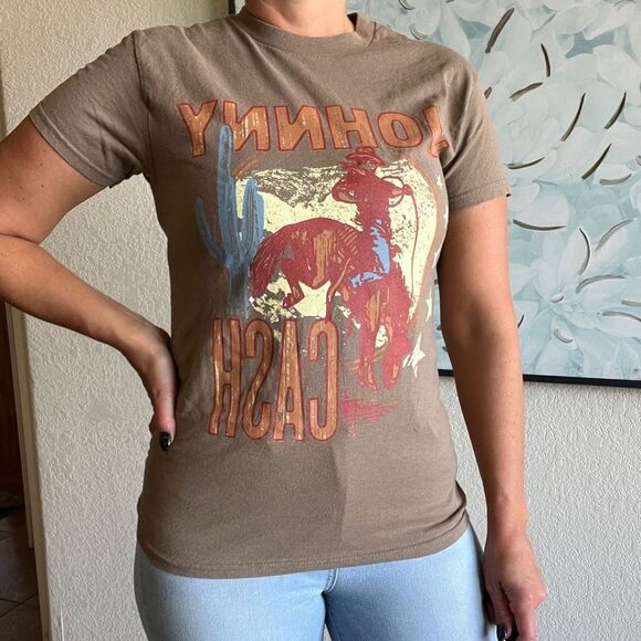 Johnny Cash Brown Graphic T-Shirt - Picture 2 of 7